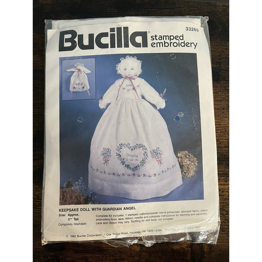 Bucilla Stamped Embroidery 33269 Keepsake Doll with Guardian Angel 1992 Kit